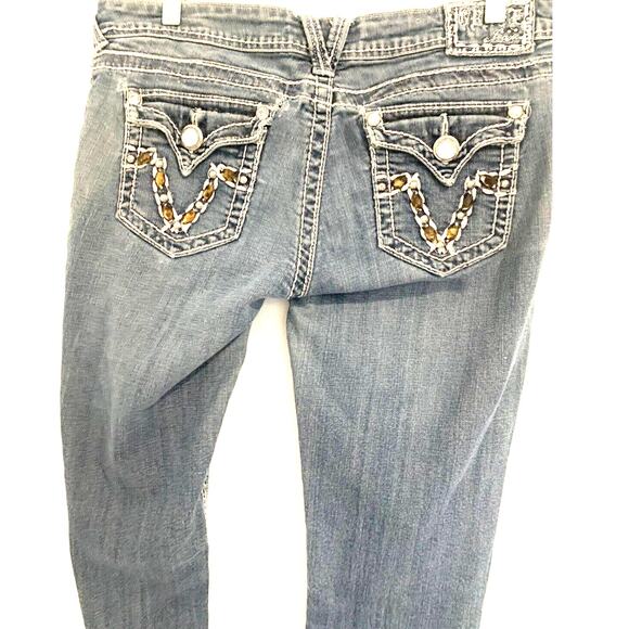 Grace In LA Studded Skinny Jeans 11/32 Blue Embellished Thick Stitch Flap Pocket - Picture 7 of 10